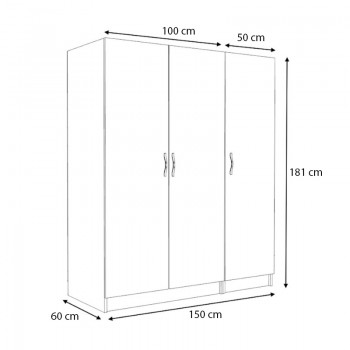 Ντουλάπα ρούχων Victoria Megapap τρίφυλλη χρώμα λευκό 150x60x181εκ.