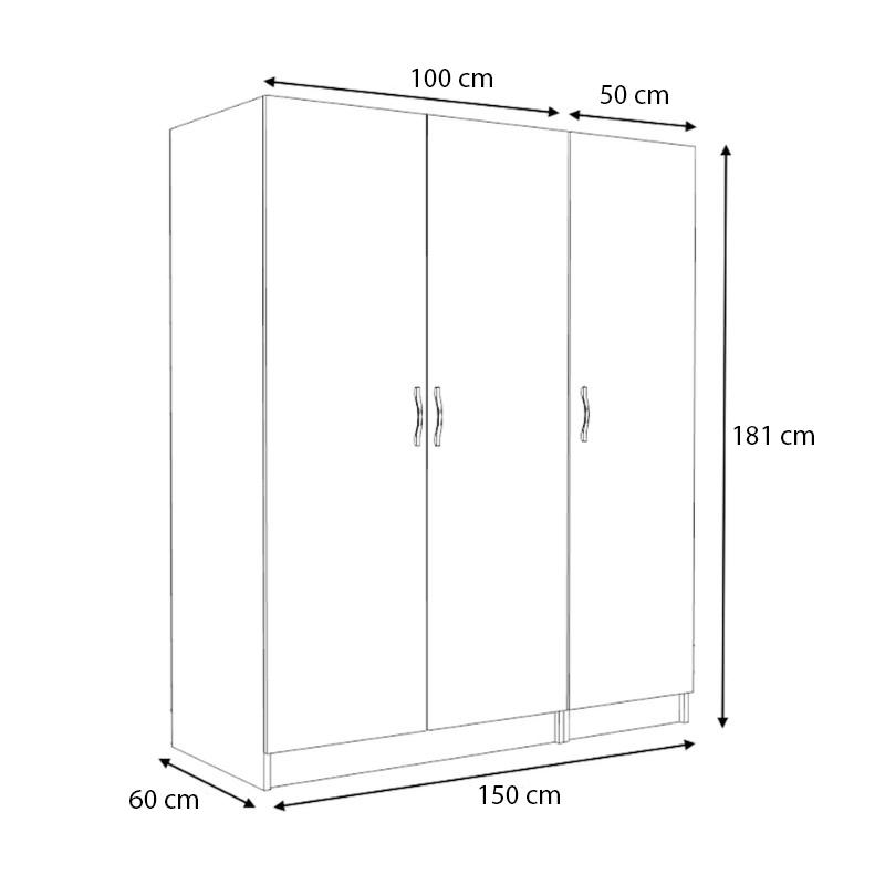 Ντουλάπα ρούχων Victoria Megapap τρίφυλλη χρώμα λευκό 150x60x181εκ.