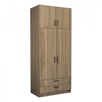 Ντουλάπα ρούχων Victoria Megapap δίφυλλη με πατάρι και συρτάρια χρώμα καρυδί 100x60x240εκ.