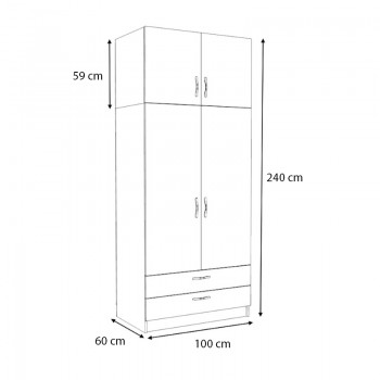 Ντουλάπα ρούχων Victoria Megapap δίφυλλη με πατάρι και συρτάρια χρώμα καρυδί 100x60x240εκ.