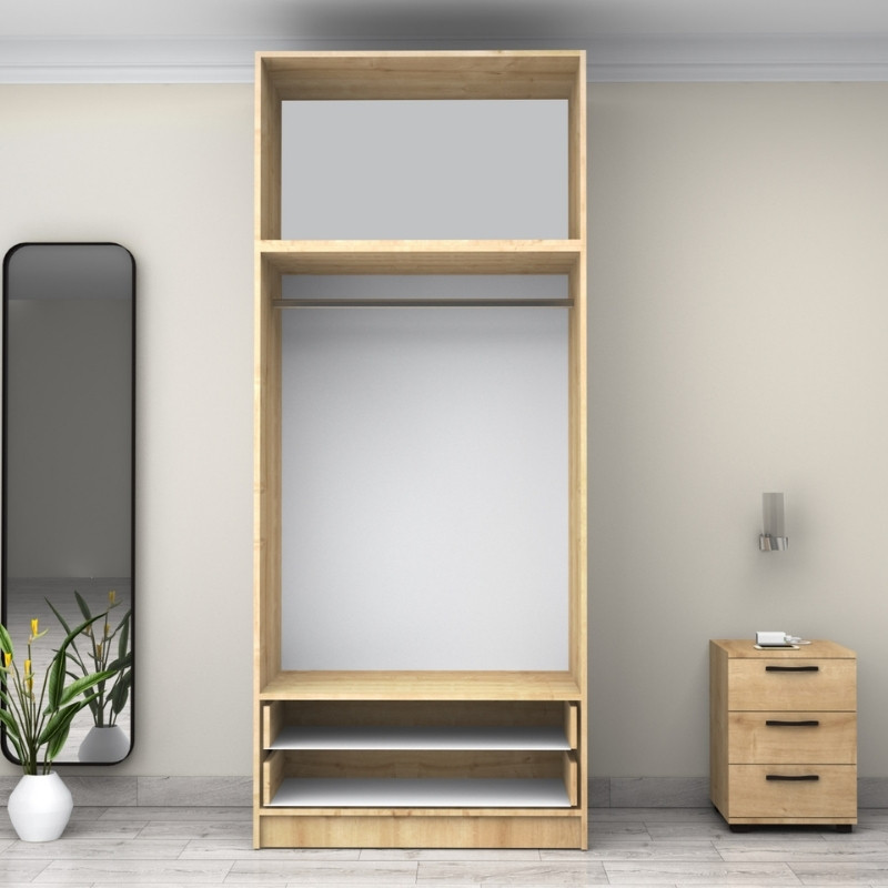 Ντουλάπα ρούχων Victoria Megapap δίφυλλη με πατάρι και συρτάρια χρώμα φυσικό οξιάς 100x60x240εκ.