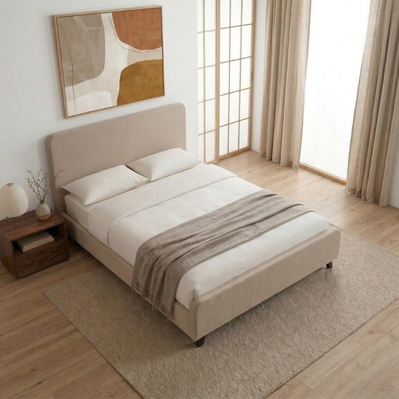 Κρεβάτι Ovelia Megapap υφασμάτινο χρώμα μπεζ 140x190εκ.