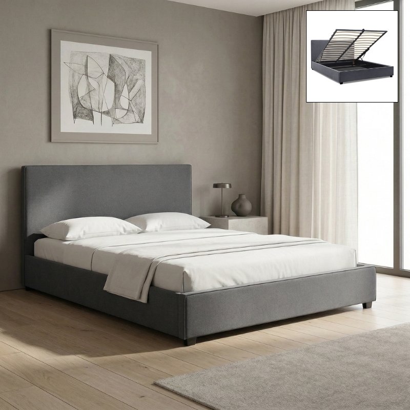 Κρεβάτι Verona Megapap υφασμάτινο με αποθηκευτικό χώρο χρώμα ανθρακί 160x200εκ.