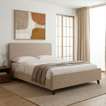 Κρεβάτι Ovelia Megapap υφασμάτινο χρώμα μπεζ 150x200εκ.