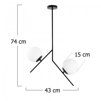 Φωτιστικό οροφής Tima Megapap E27 μεταλλικό - γυάλινο δίφωτο χρώμα μαύρο 43x15x74εκ.