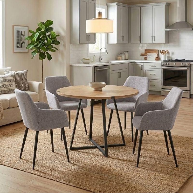 Σετ τραπεζαρία 5τμχ Rubes - Monica Megapap χρώμα φυσικό οξιάς - ανοιχτό μπεζ Ø100x78εκ.