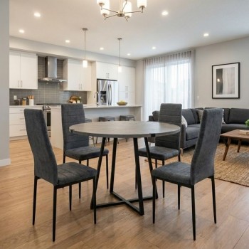 Σετ τραπεζαρία 5τμχ Rubes - Rosa Megapap χρώμα γκρι σκυροδέματος - γκρι Ø100x78εκ.