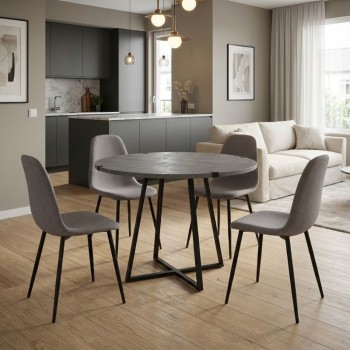 Σετ τραπεζαρία 5τμχ Rubes - Iris Megapap χρώμα γκρι σκυροδέματος - ανοιχτό μπεζ Ø100x78εκ.