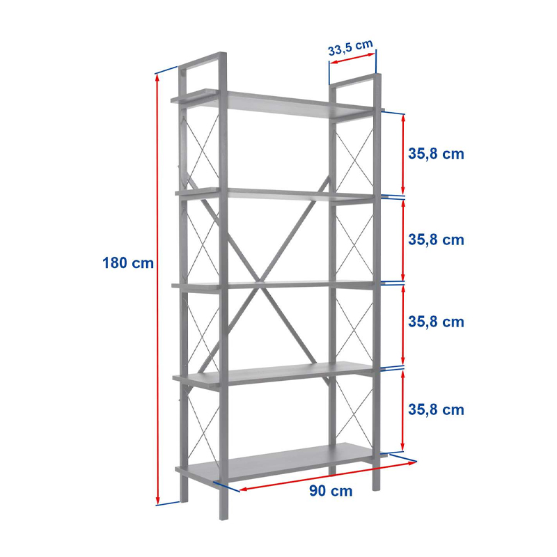 Βιβλιοθήκη Elysian Megapap χρώμα black wood 90x33,5x180εκ.