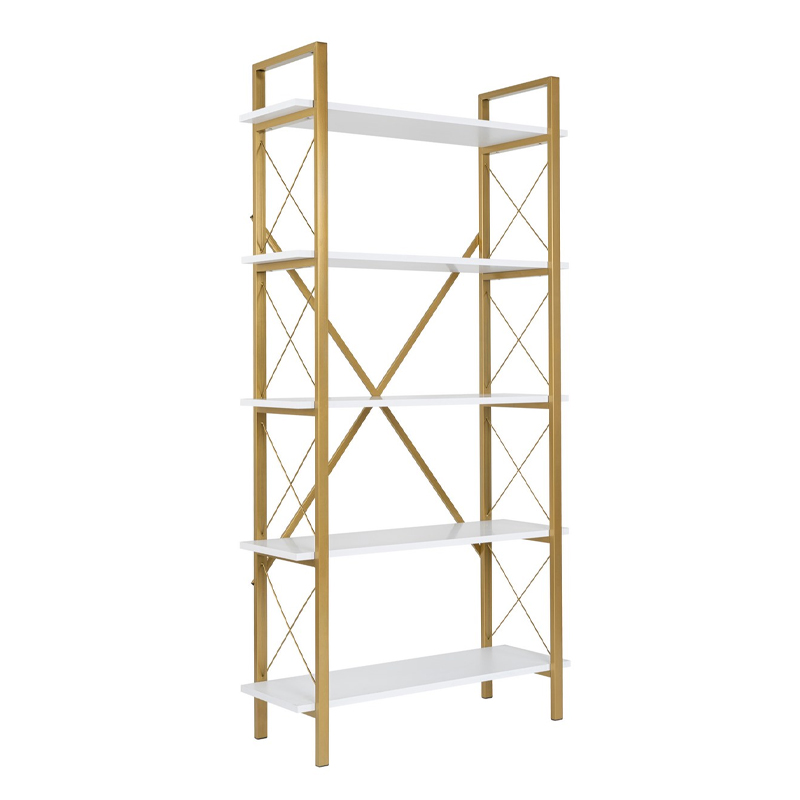 Βιβλιοθήκη Elysian Megapap χρώμα λευκό - χρυσό 90x33,5x180εκ.
