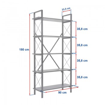 Βιβλιοθήκη Elysian Megapap χρώμα travertine - μαύρο 90x33,5x180εκ.