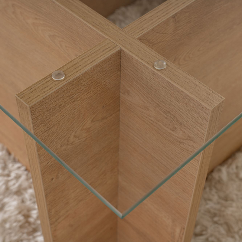 Τραπεζάκι σαλονιού Vetrino Megapap γυάλινο χρώμα honey oak 105x65x40εκ.