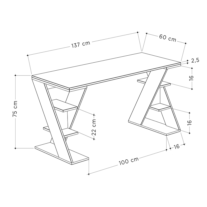 Γραφείο εργασίας Papillon Megapap χρώμα sapphire oak - λευκό 137x60x75εκ