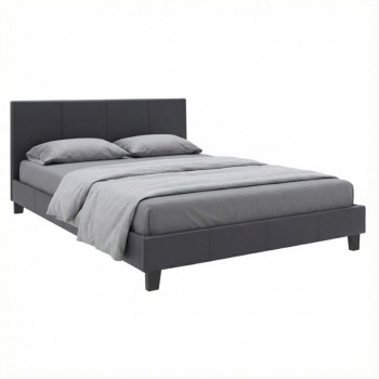 Κρεβάτι Flat Megapap από τεχνόδερμα χρώμα μαύρο ματ 160x200εκ.