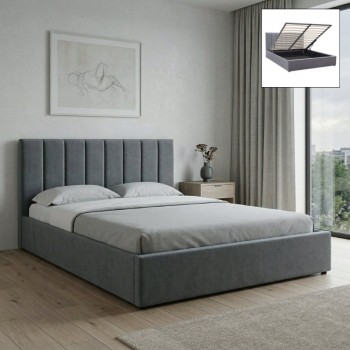 Κρεβάτι Renata Megapap υφασμάτινο με αποθηκευτικό χώρο χρώμα γκρι 160x200εκ.