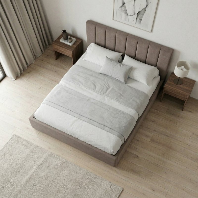 Κρεβάτι Renata Megapap υφασμάτινο με αποθηκευτικό χώρο χρώμα μπεζ 160x200εκ.