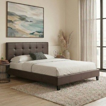Κρεβάτι Sissy Megapap από τεχνόδερμα χρώμα καφέ 160x200εκ.