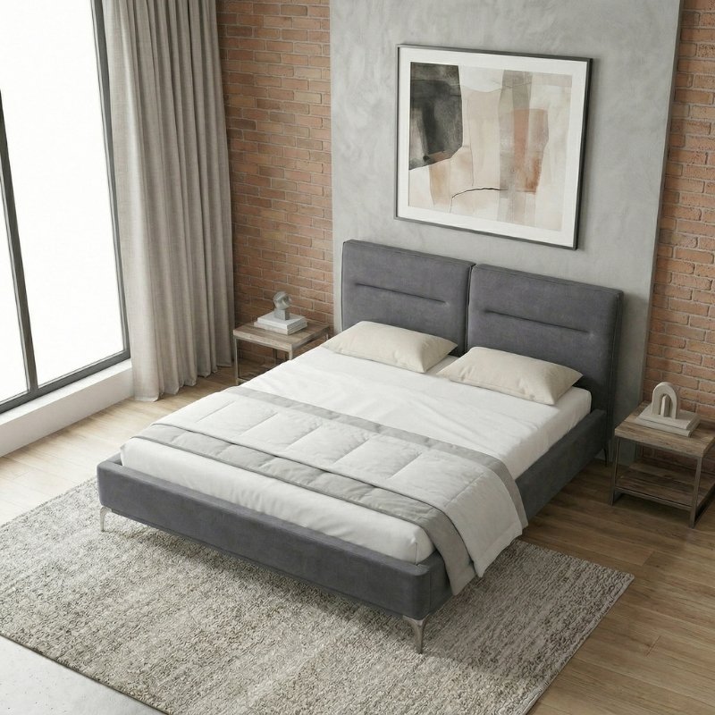 Κρεβάτι Megan Megapap υφασμάτινο χρώμα ανθρακί 160x200εκ.