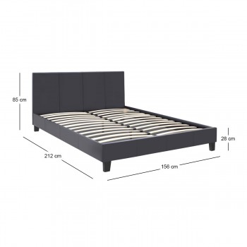 Κρεβάτι Flat Megapap από τεχνόδερμα χρώμα μαύρο ματ 150x200εκ.