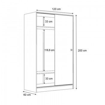 Ντουλάπα ρούχων Regio Megapap δίφυλλη συρόμενη χρώμα φυσικό οξιάς 120x60x200εκ.