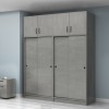 Ντουλάπα ρούχων Regio Megapap τετράφυλλη συρόμενη με πατάρι χρώμα γκρι σκυροδέματος 200x60x240εκ.