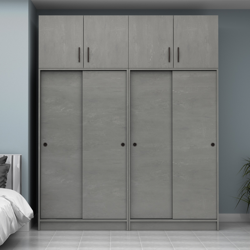 Ντουλάπα ρούχων Regio Megapap τετράφυλλη συρόμενη με πατάρι χρώμα γκρι σκυροδέματος 200x60x240εκ.