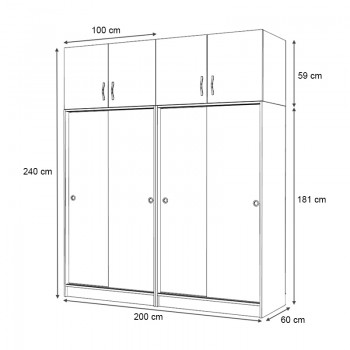 Ντουλάπα ρούχων Regio Megapap τετράφυλλη συρόμενη με πατάρι χρώμα καρυδί 200x60x240εκ.