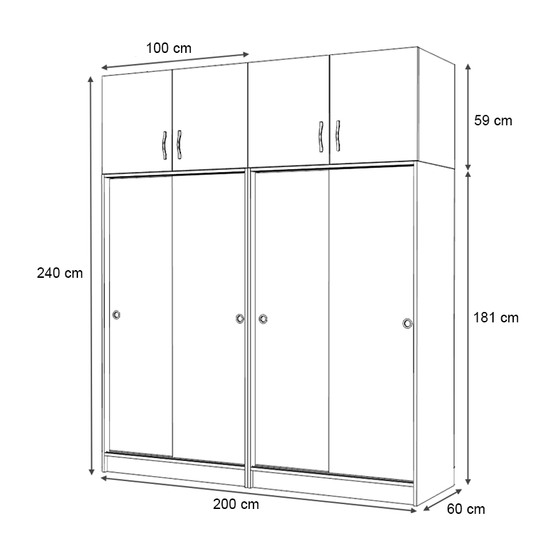 Ντουλάπα ρούχων Regio Megapap τετράφυλλη συρόμενη με πατάρι χρώμα καρυδί 200x60x240εκ.