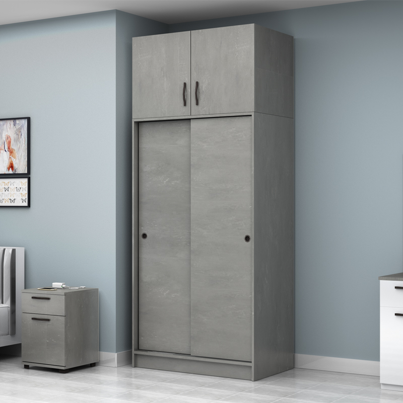 Ντουλάπα ρούχων Regio Megapap δίφυλλη συρόμενη με πατάρι χρώμα γκρι σκυροδέματος 100x60x240εκ.