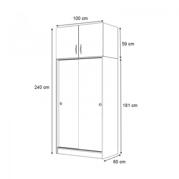 Ντουλάπα ρούχων Regio Megapap δίφυλλη συρόμενη με πατάρι χρώμα γκρι σκυροδέματος 100x60x240εκ.