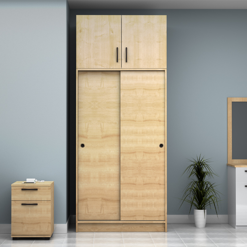 Ντουλάπα ρούχων Regio Megapap δίφυλλη συρόμενη με πατάρι χρώμα φυσικό οξιάς 100x60x240εκ.