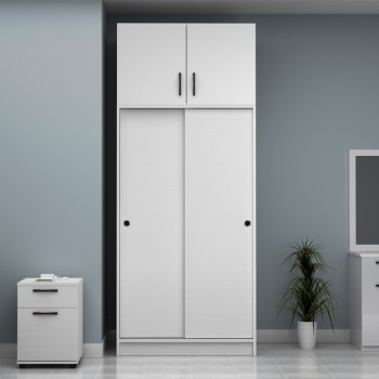 Ντουλάπα ρούχων Regio Megapap δίφυλλη συρόμενη με πατάρι χρώμα λευκό 100x60x240εκ.