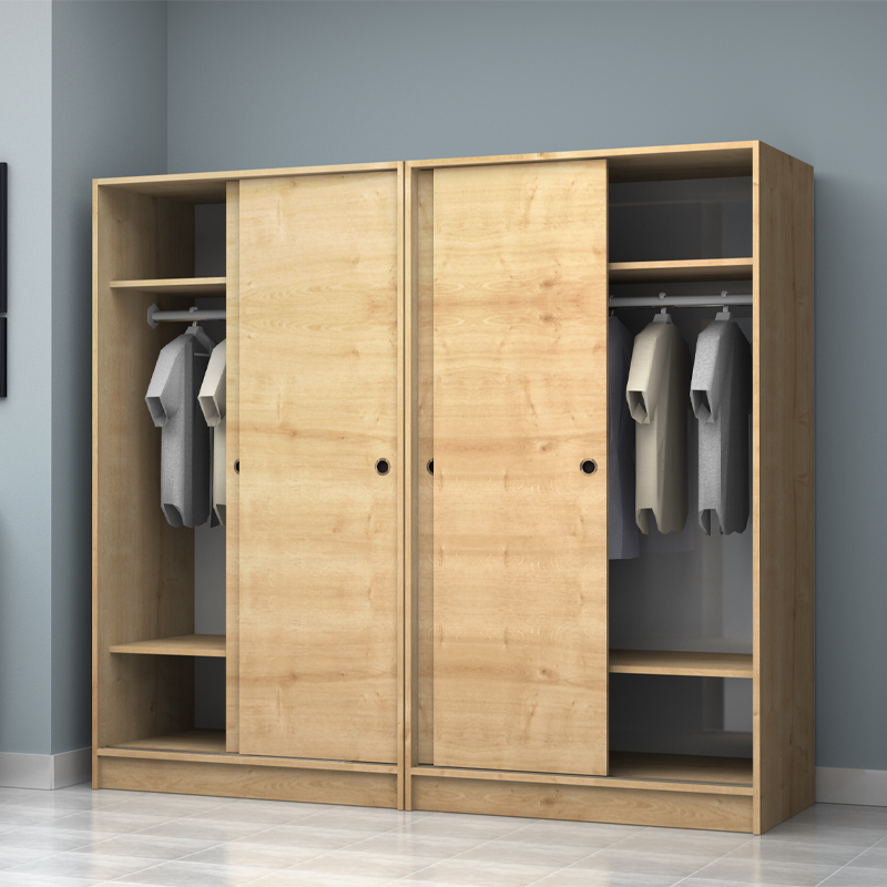 Ντουλάπα ρούχων Regio Megapap τετράφυλλη συρόμενη χρώμα φυσικό οξιάς 200x60x181εκ.