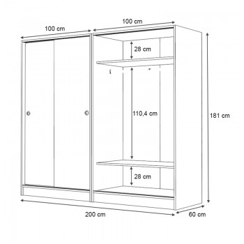 Ντουλάπα ρούχων Regio Megapap τετράφυλλη συρόμενη χρώμα λευκό 200x60x181εκ.
