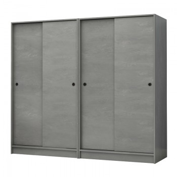 Ντουλάπα ρούχων Regio Megapap τετράφυλλη συρόμενη χρώμα γκρι σκυροδέματος 200x60x181εκ.