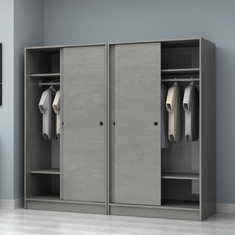 Ντουλάπα ρούχων Regio Megapap τετράφυλλη συρόμενη χρώμα γκρι σκυροδέματος 200x60x181εκ.