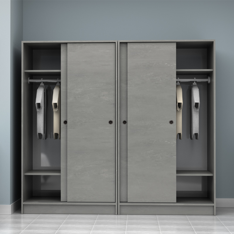 Ντουλάπα ρούχων Regio Megapap τετράφυλλη συρόμενη χρώμα γκρι σκυροδέματος 200x60x181εκ.