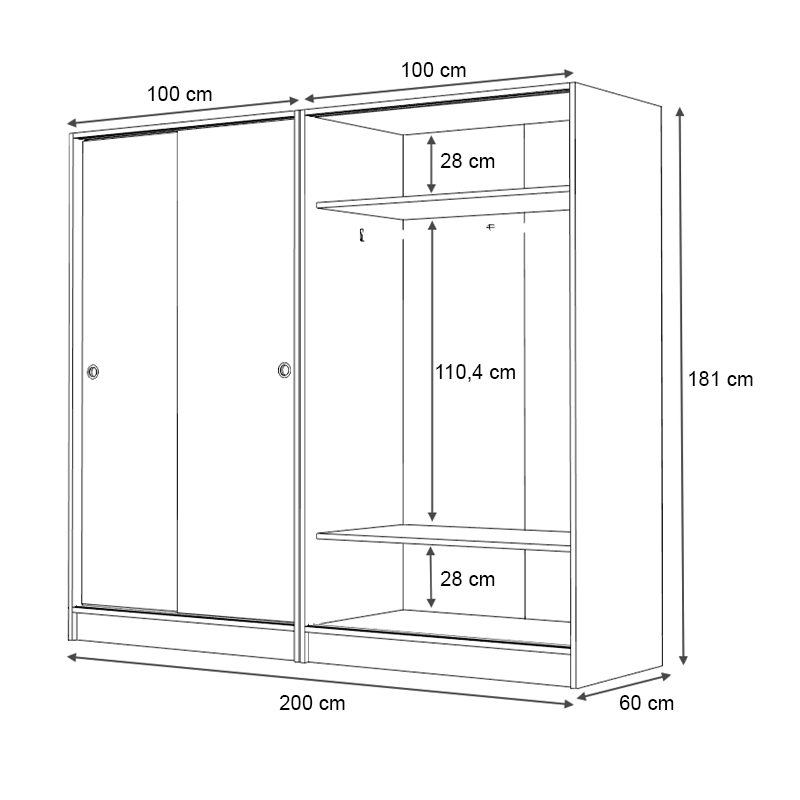 Ντουλάπα ρούχων Regio Megapap τετράφυλλη συρόμενη χρώμα γκρι σκυροδέματος 200x60x181εκ.