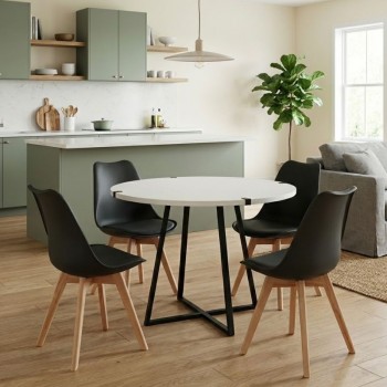 Σετ τραπεζαρία 5τμχ Rubes - Viva Megapap χρώμα λευκό - μαύρο Ø100x78εκ.