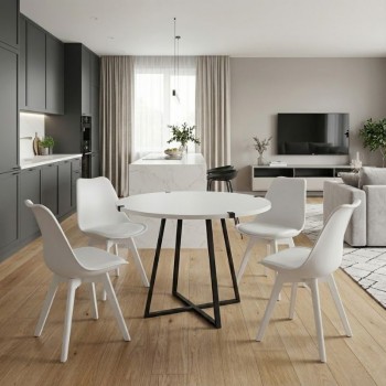 Σετ τραπεζαρία 5τμχ Rubes - Viva Megapap χρώμα λευκό Ø100x78εκ.