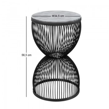 Τραπεζάκι βοηθητικό Stella Megapap μεταλλικό - Mdf χρώμα μαύρο - λευκό εφέ μαρμάρου Ø34,5x56,5εκ.