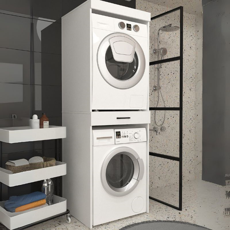 Έπιπλο πλυντηρίου - στεγνωτηρίου Fika Megapap χρώμα λευκό 67x61,8x198,5εκ.