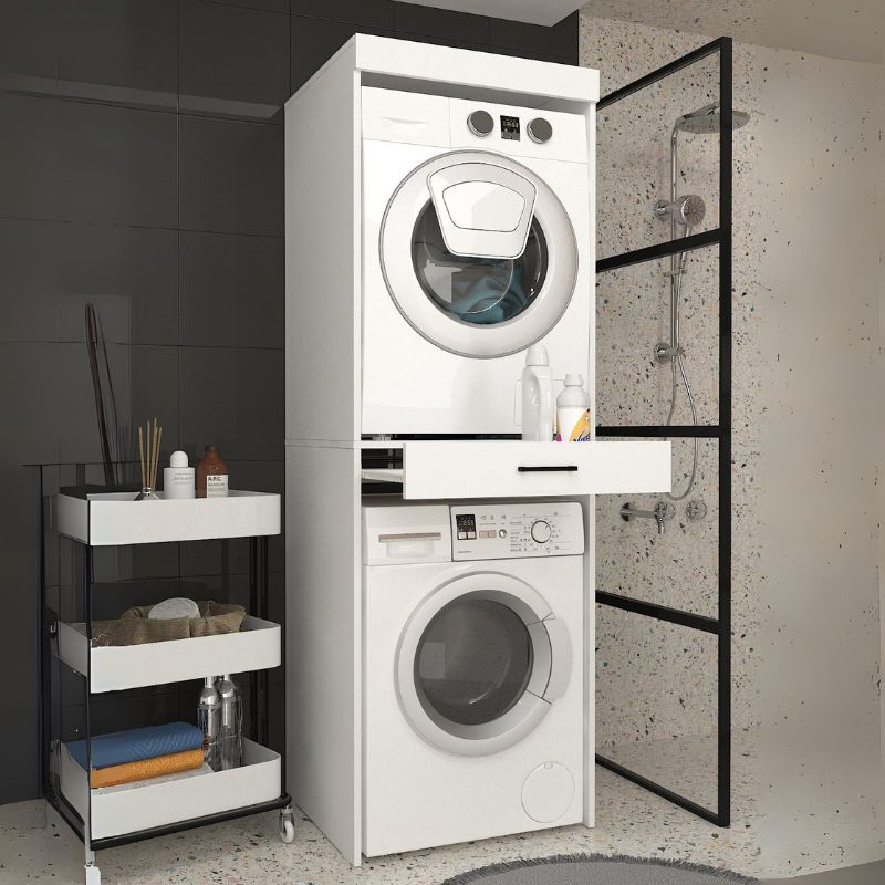 Έπιπλο πλυντηρίου - στεγνωτηρίου Fika Megapap χρώμα λευκό 67x61,8x198,5εκ.