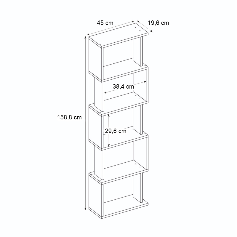 Βιβλιοθήκη Alvina Megapap χρώμα λευκό 45x19,6x158,8εκ.