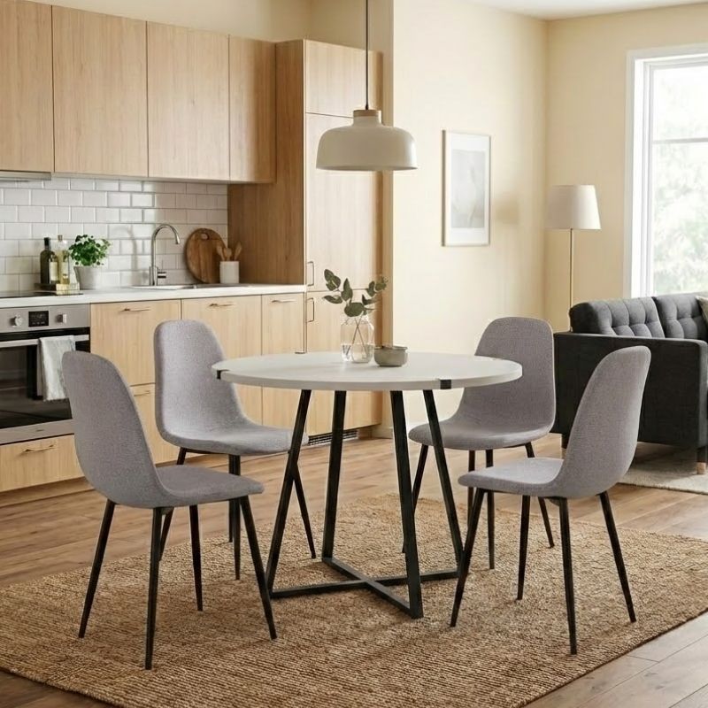 Σετ τραπεζαρία 5τμχ Rubes - Iris Megapap χρώμα λευκό - ανοιχτό μπεζ Ø100x78εκ.