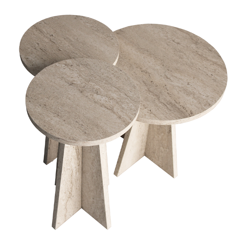 Τραπεζάκι βοηθητικό σετ 3 τμχ Podel Megapap χρώμα travertine Ø29,6x52,1εκ.