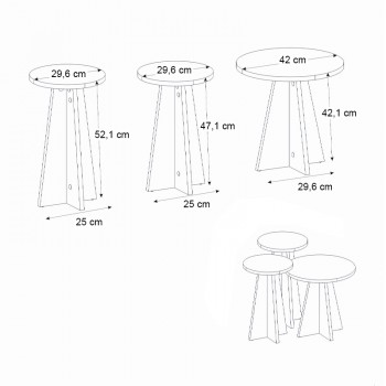Τραπεζάκι βοηθητικό σετ 3 τμχ Podel Megapap χρώμα travertine Ø29,6x52,1εκ.