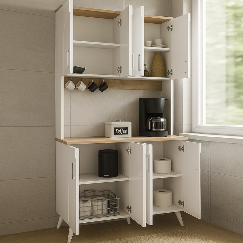 Έπιπλο κουζίνας Kalira 4 Megapap χρώμα λευκό - rota oak 120x40x196εκ.