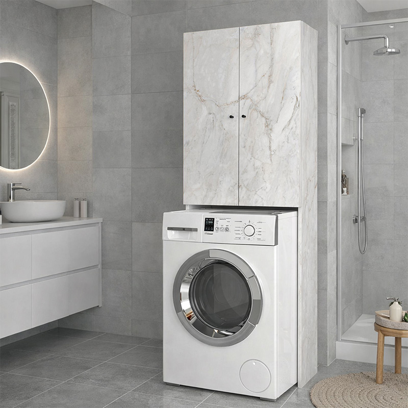 Έπιπλο πλυντηρίου Romme Megapap χρώμα λευκό εφέ μαρμάρου 65x27,1x180εκ.