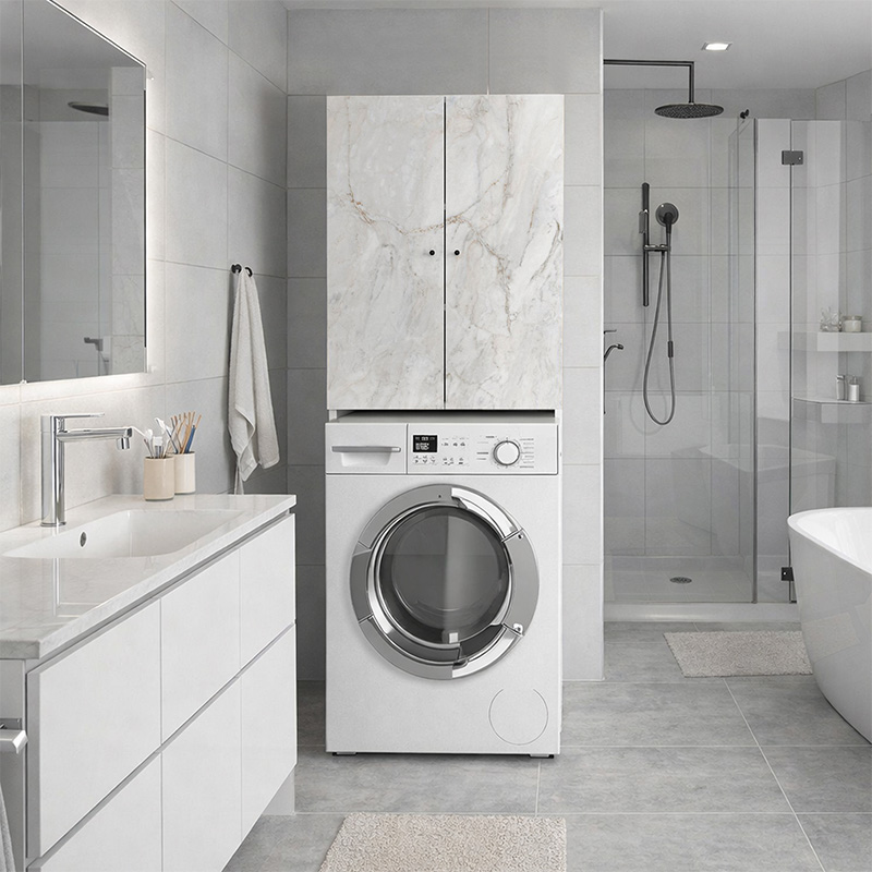 Έπιπλο πλυντηρίου Romme Megapap χρώμα λευκό εφέ μαρμάρου 65x27,1x180εκ.